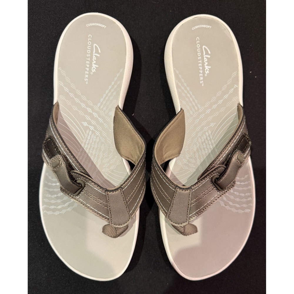 Clarks Cloudsteppers Sunmaze Loop Grey Fabric Thong Sandals Womens 10